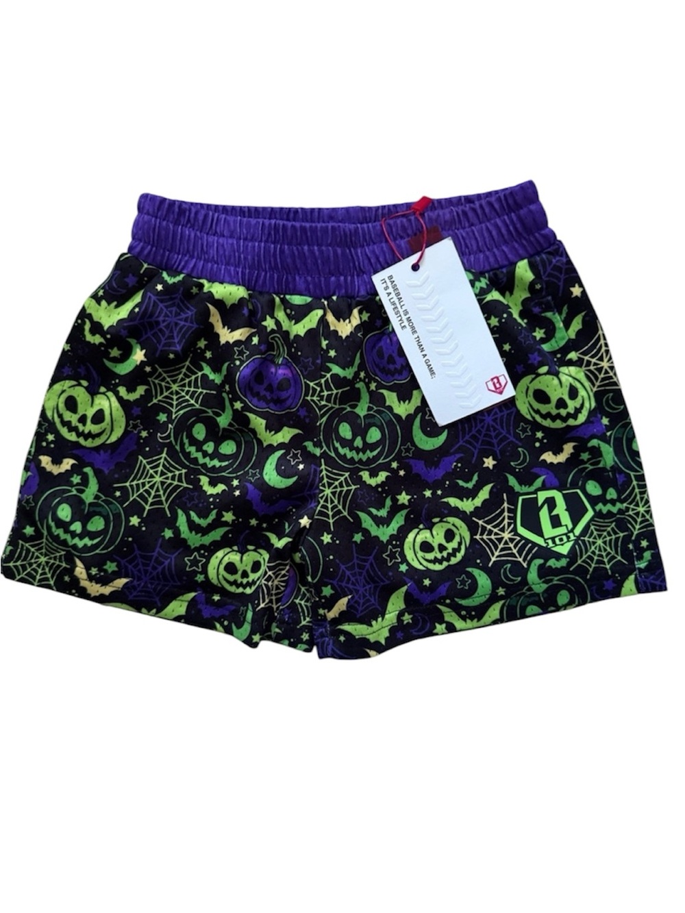 NWT Baseball Lifestyle 101 Spooky SZN Halloween Pumpkin Shorts